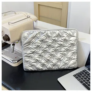 Custodia trapuntata per laptop argentata 13.3 14 pollici borsa notebook con fiocco goffrato
