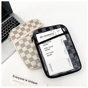 Korean style checkerboard plush anti-shock tablet sleeve detail, protective pouch for iPad.