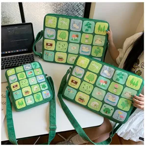 Borsa per laptop con illustrazione a griglia verde borsa tablet tracolla dettaglio