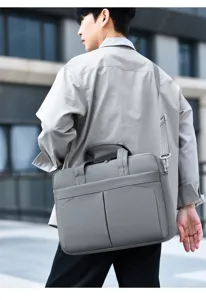 Korean style business minimalist laptop bag 16 inch large capacity briefcase for commuting.