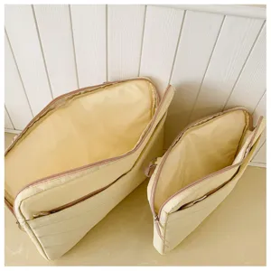 Detailed view of padded laptop sleeve, shockproof protective case for notebook and tablet.