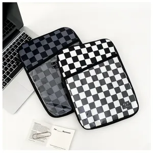 Korean style checkerboard tablet sleeve iPad protective case with soft plush lining clear bag