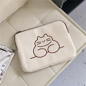 Korean Ins Fresh Simple Cute Cat Embroidery Nylon Laptop Bag Tablet Protective Sleeve Crossbody Bag Student Computer Bag
