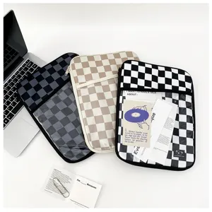 Korean style checkered plush shockproof tablet sleeve transparent front pocket iPad protective case