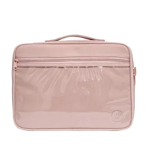 Funda rosa para laptop con ventana frontal transparente para guardar tablet y iPad Pro.
