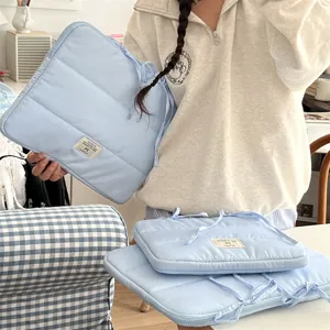 Funda para portátil azul claro estilo coreano con lazo de 14 pulgadas bonita y estética