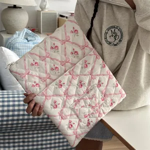 Women Floral Laptop Bag Quilted Cute Bowknot Tablet Storage Sleeve Korean Style Pouch For Notebook Computer