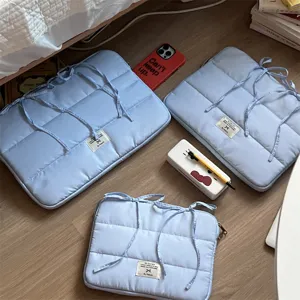 Funda acolchada azul claro para portátil 14 pulgadas bonito lazo bolsa protectora