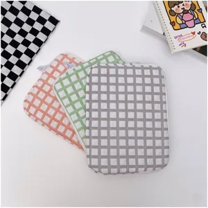 Korean style grid padded laptop sleeve cute pink green grey tablet bag for 11 14 inch
