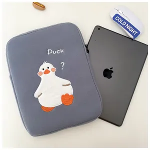 Gray tablet sleeve cute duck embroidered laptop case soft protective bag for pad storage
