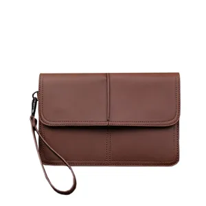Bolso de mano marrón para hombre de cuero estilo vintage con correa estuche diario