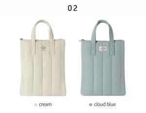 Korean style quilted laptop tote bag, space cotton cute tablet sleeve in cream and cloud blue.