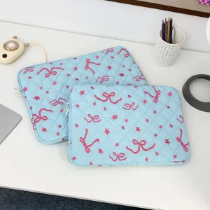 Korean style cute quilted bow embroidery laptop sleeve tablet storage bag aesthetic