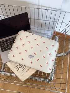 Korean aesthetic bow embroidery laptop sleeve 14 inch portable waterproof padded bag