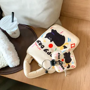 Cute cat canvas laptop bag aesthetic student tablet sleeve with mini pouch for daily commute