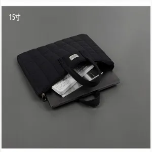 Black quilted laptop sleeve 15 inch padded briefcase stylish computer bag with handles.