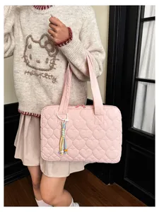 Borsa a mano trapuntata rosa con cuori borsa a spalla moda grande capacita porta pc