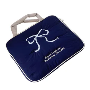 Cute embroidered bow laptop sleeve 13 15 inch padded computer bag with handles navy blue