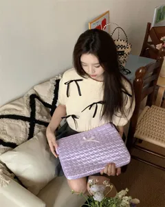 Cute quilted heart iPad sleeve with bow 11 13 inch aesthetic Korean laptop storage bag
