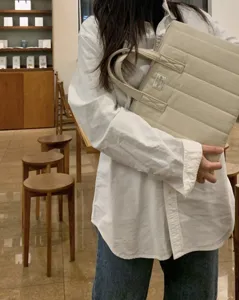 Korean style padded tote laptop bag, beige quilted computer sleeve, 13 inch bag.