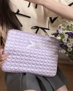 Korean ins cute quilted heart laptop sleeve ipad storage bag detail view soft fabric style