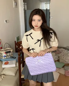 Korean ins embroidered heart cute bow ipad tablet sleeve 11 13 inch laptop storage bag detail