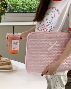Korean INS style pink quilted ipad tablet sleeve with cute bow for 11 and 13 inch laptops.