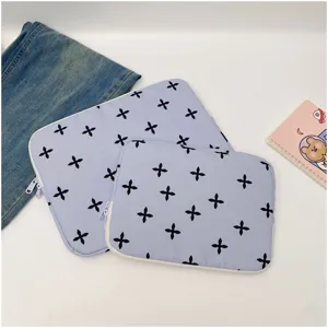Korean style floral laptop sleeve set, cute blue tablet protective pouch and macbook storage bag.