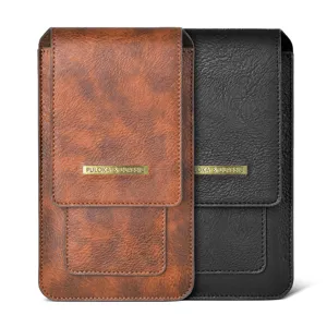 Dual-layer outdoor leather phone holster waist bag with belt loop and vintage crazy horse texture.
