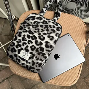 Custodia per Laptop con Stampa Leopardata Stile Coreano Ins Borsa per Tablet Borsetta Morbida in Velluto per Commutazione Giornaliera