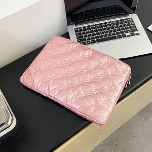 Borsa porta pc rosa matelassé 13.3 14 pollici grazioso fiocco custodia protettiva notebook