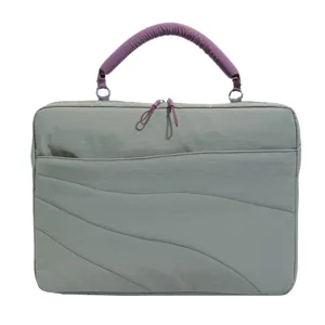 Grey laptop sleeve shockproof protective case with purple handle for tablet and notebook.