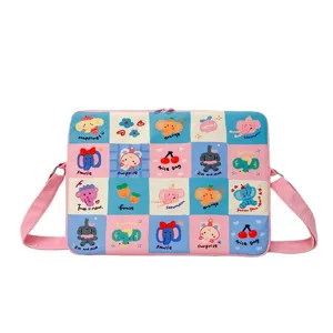 Borsa per laptop stile coreano con stampa a quadri e simpatici cartoni animati 9 11 14 16