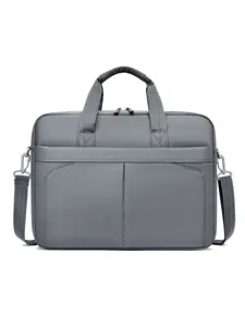 Gray minimalist business laptop briefcase for men and women, large capacity 16-inch bag.