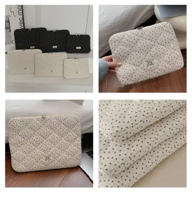 Detailed view of the Korean floral quilted laptop sleeve, showcasing soft fabric and delicate stitch.