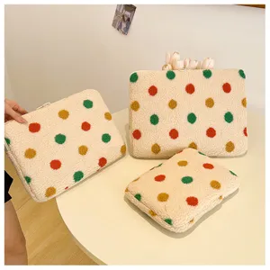 Plush laptop sleeve cute polka dot tablet pouch soft sherpa computer case for 14 15 inch