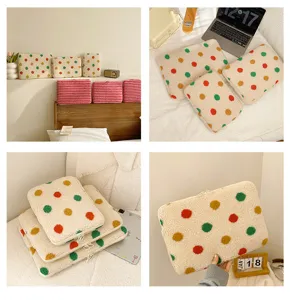 Fluffy polka dot laptop sleeve cute fleece tablet storage bag cozy 14 15 inch protective case