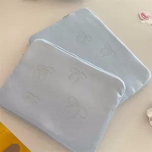 Cute light blue padded tablet sleeve with sparkling rhinestone bows for 11 13 15 inch