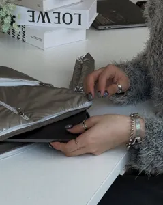 Silver metallic 14 inch laptop sleeve bag Y2K style minimalist portable tablet case