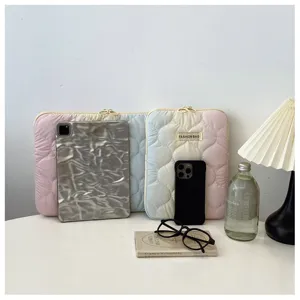 Gradient pastel quilted laptop sleeve, cute aesthetic tablet storage bag for daily use.
