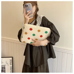 Fluffy fleece laptop sleeve with colorful polka dots, soft protective case for 14 15 inch notebook.