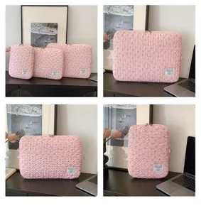 Pink textured laptop sleeve 13 inch aesthetic tablet storage bag fashion portable protective case