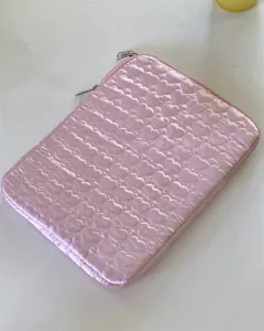 Pink quilted heart tablet sleeve, cute zipper laptop case for 11 and 13 inch devices.