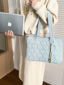 Borsa Tote Trapuntata Cuore Donna Grande Capacità Borsa a Tracolla Casual Moda Borsa per Laptop Puffer