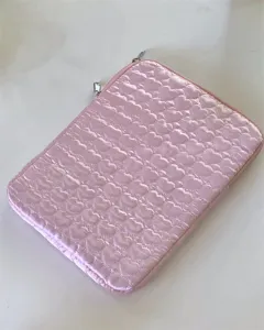 Pink quilted heart pattern tablet sleeve cute laptop storage bag for 11/13 inch devices