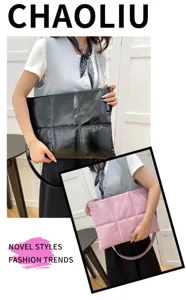 Puffer laptop bag 15.6 inch quilted messenger bag stylish padded computer shoulder bag