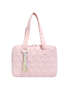Borsa shopper trapuntata a cuore rosa donna grande capacità borsa a tracolla casual