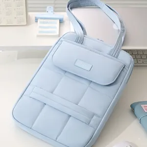 Borsa per laptop trapuntata azzurro chiaro da 15 pollici con manici, custodia portatile elegante.