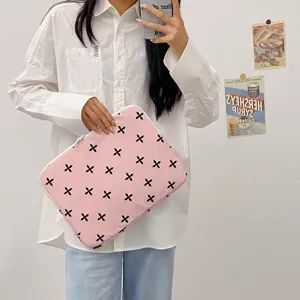 Pink cute cross flower laptop sleeve and tablet inner bag for ipad macbook storage protection.
