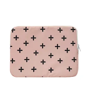Pink laptop sleeve with black cross pattern cute tablet case shockproof bag for macbook 13 inch